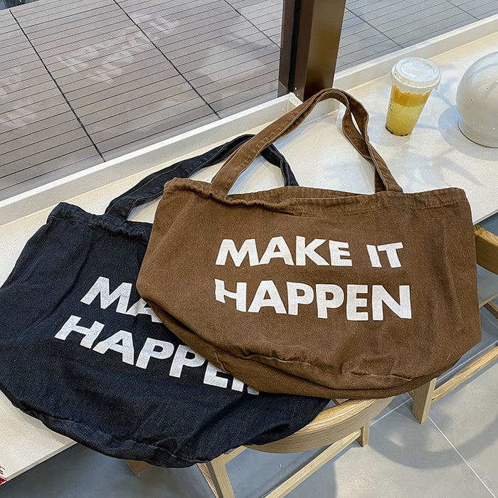 Wholesale Fashionable printed letter shoulder bag, casual versatile denim tote bag, large capacity canvas bag