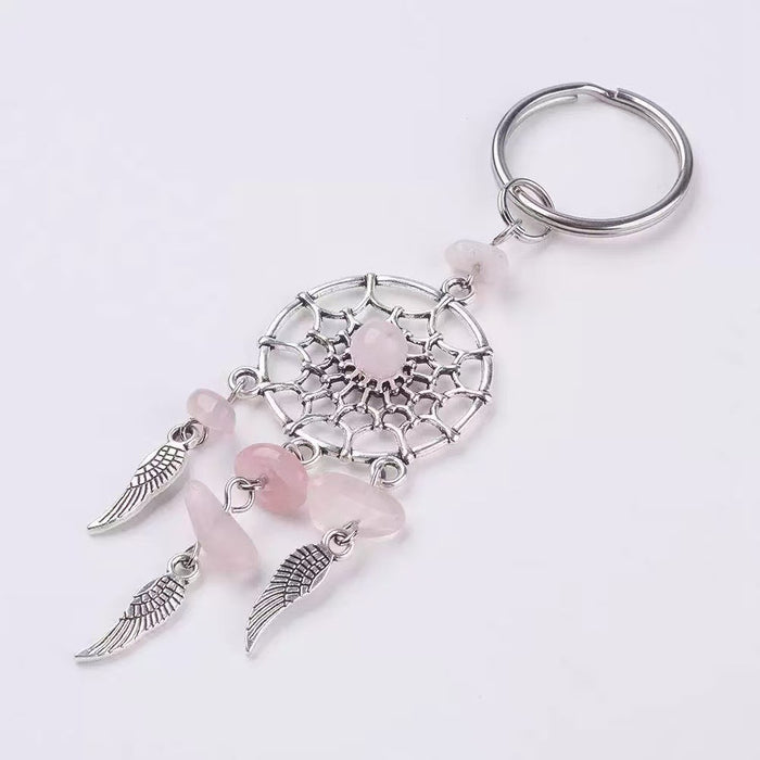 Wholesale Bohemian Dreamcatcher Keychain with Aventurine Crystal Feather Tassel Charm