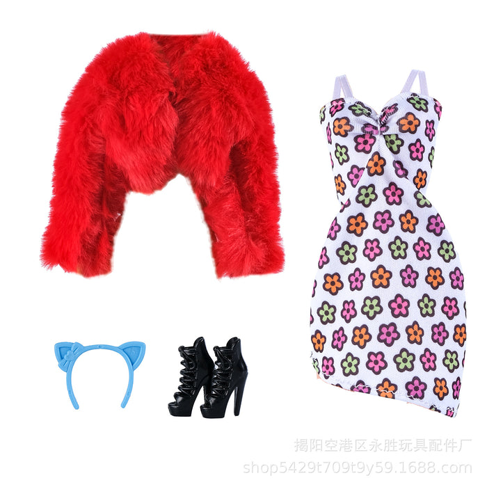 Wholesale  Doll fur plush coat skirt suit doll dress