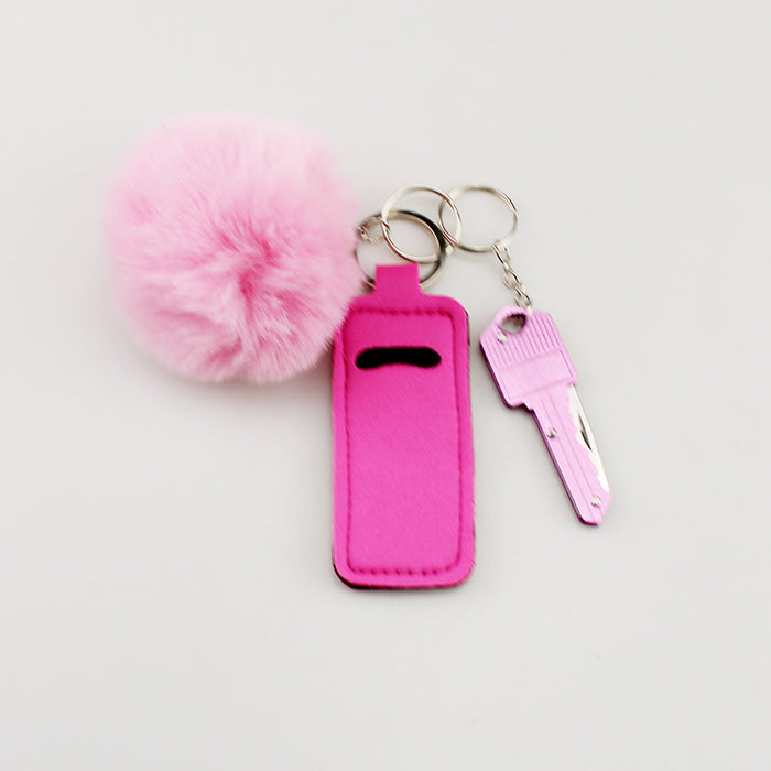 Wholesale Lipstick Design Pom Pom Keychain Fabric Car Key Accessory Decorative Gift For Party