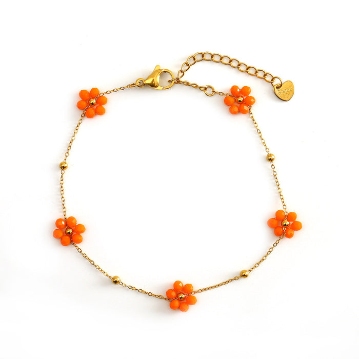 Wholesale Fashionable stainless steel flower ankle chain, colorful temperament, colorful foot accessories, color preservation wholesale