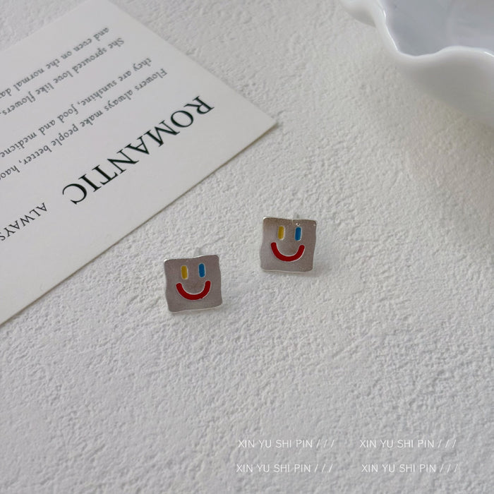 Wholesale Colorful smiling square earrings with a simple and high-end feel, cute earrings