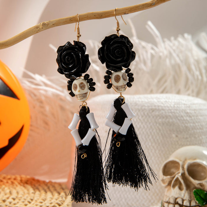 Wholesale  funny fun skull tassel rice beads earrings creative personality rose earrings