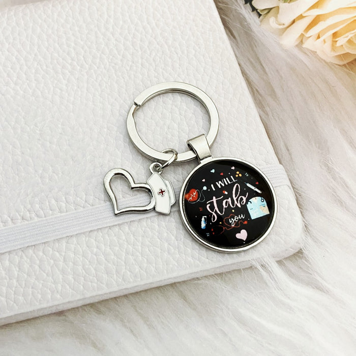 Wholesale Nurses Day Color Printed Time Gemstone Alloy Keychain JDC-KC-HengX029