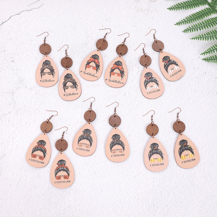 Wholesale Thin Wood Chip Earrings Creative Drop-Shaped Women' s Sports Style Earrings