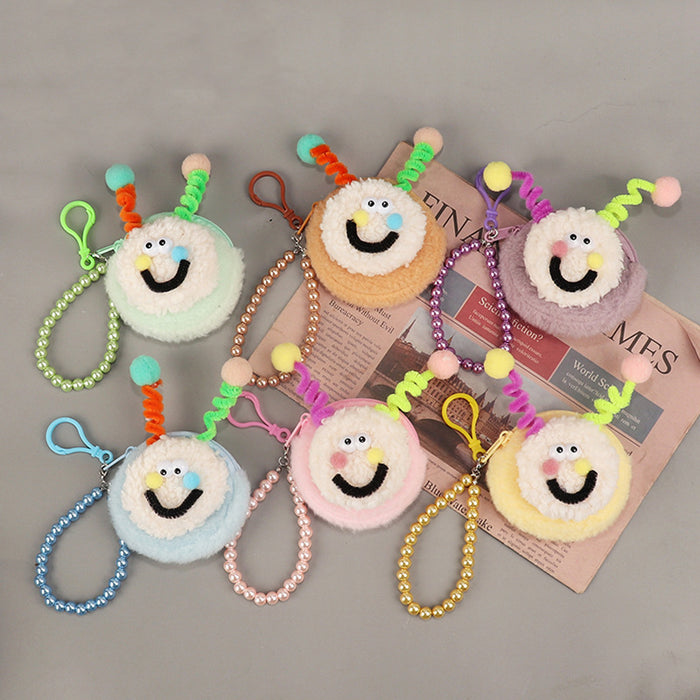 Wholesale Plush Coin Purse Cute Cartoon Round Macaron Pink Bag Charm For Bluetooth Earphones Gift Boutique Street Style