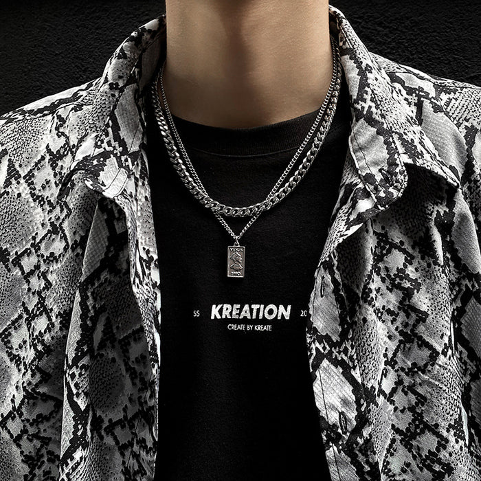 Wholesale Vintage titanium steel pendant with niche design, double layered necklace, sweatshirt chain accessories