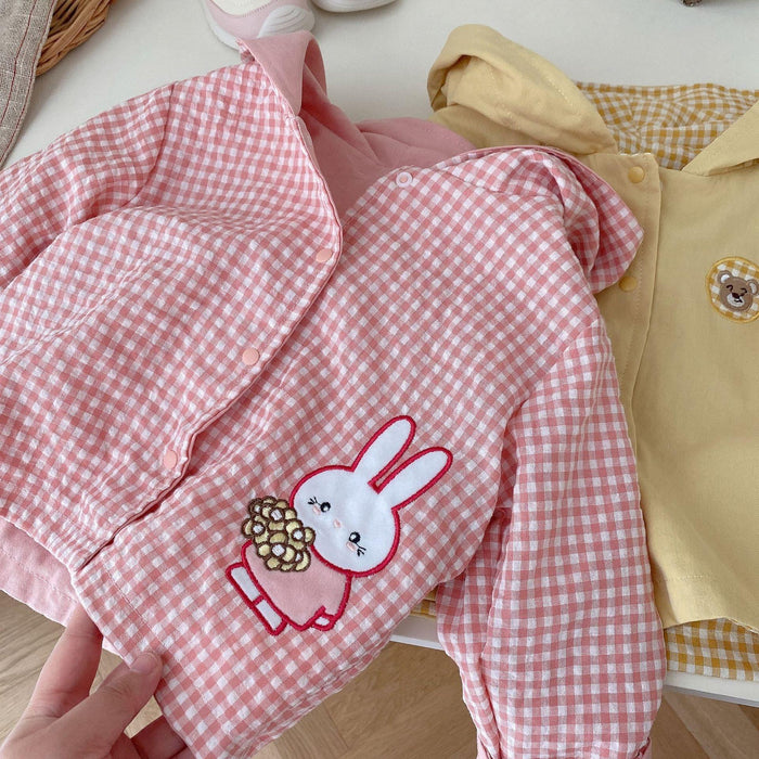 Wholesale Children's Double-sided Outerwear 0-5 Years Old Autumn Girls' Stylish Teddy Bear Hooded Jacket Boys' Checkered Top JDC-BC-XZXY004