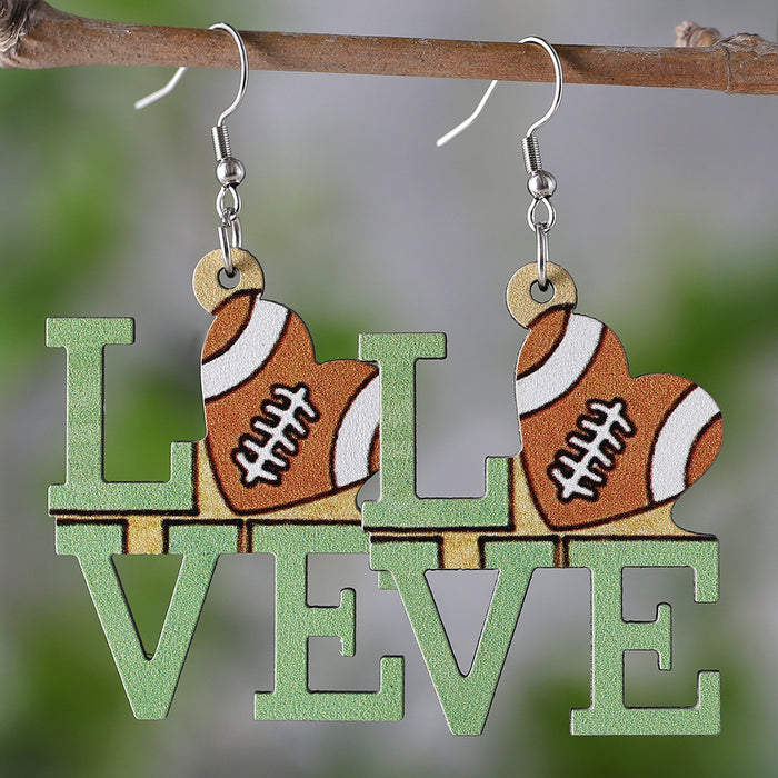 Wholesale Love Rugby LOVE Pendant Earrings Wooden Double-sided Sports Ear Accessories