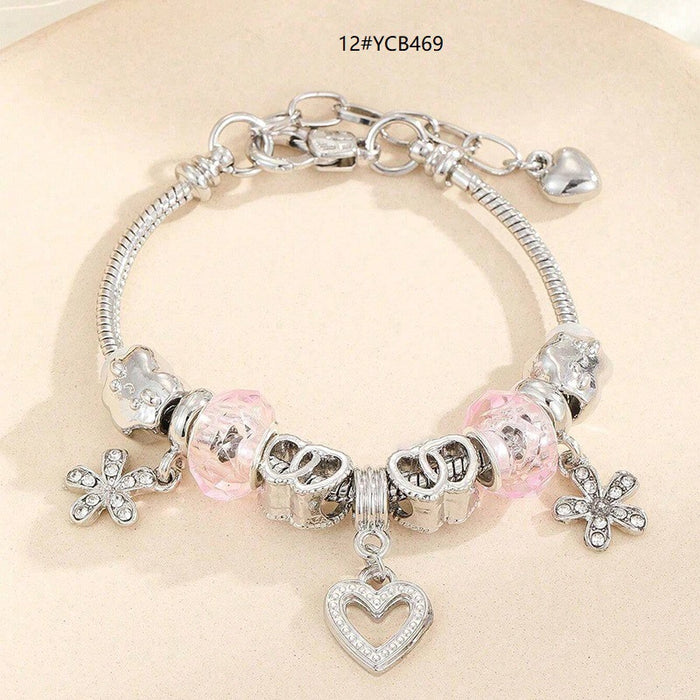 Wholesale Alloy Bear Heart Rhinestone Flower Pendant Beaded Bracelet JDC-BT-ShenYuan003