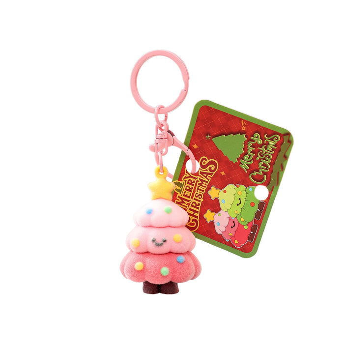 Wholesale PVC Flocking Christmas Tree Keychain Cute Holiday Gift MOQ≥4
