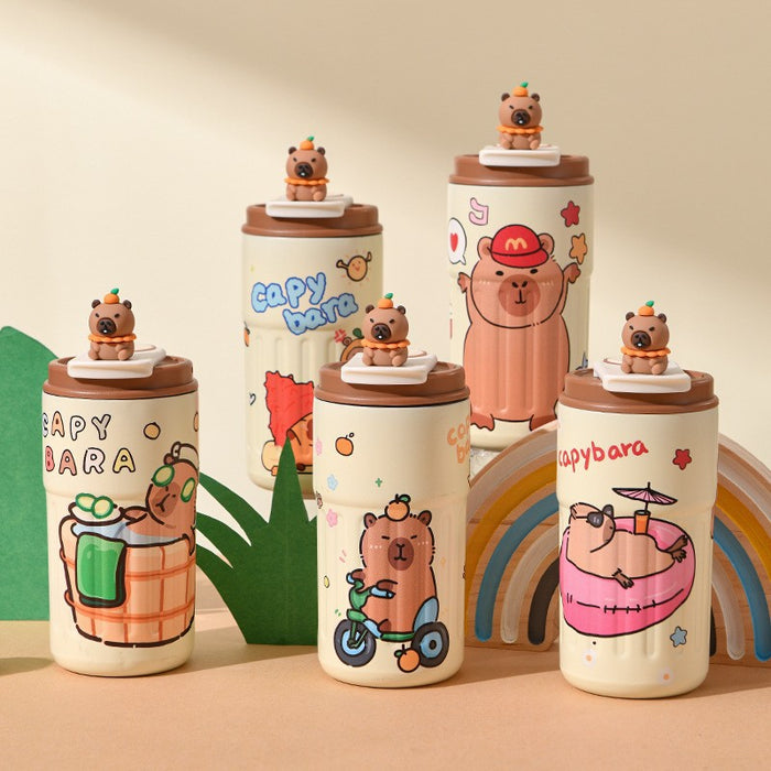 Wholesale Stainless steel thermos cup cartoon suction tube cup portable large capacity ice coffee cup