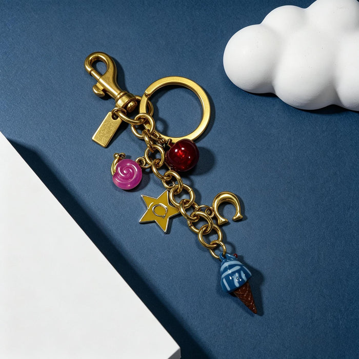 Wholesale Alloy Fruit Ice Cream Bag Charm Keychain Gold Silver Star Pendant Trendy Fashion Accessory Gift Resale