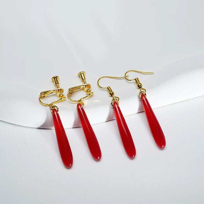 Wholesale Earrings Red Water Drops Resin Earrings Ear Clips