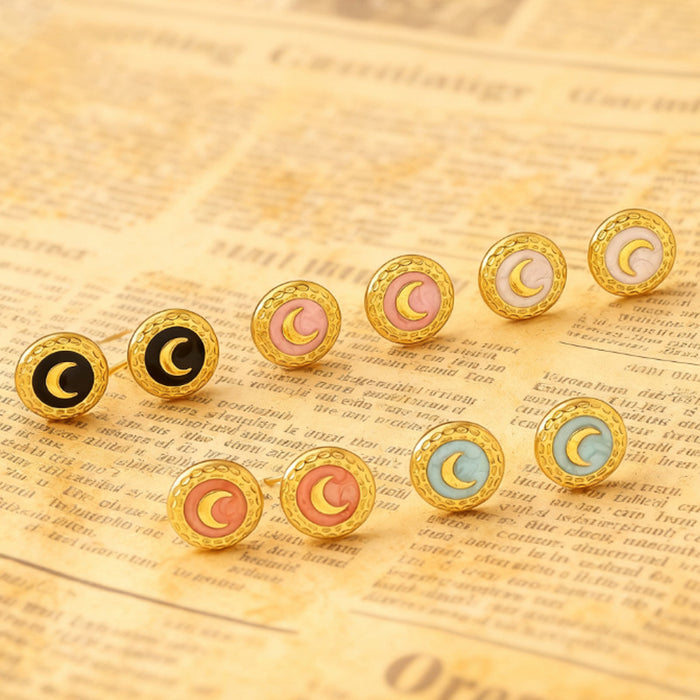 Wholesale Vintage moon pattern drip titanium steel earrings