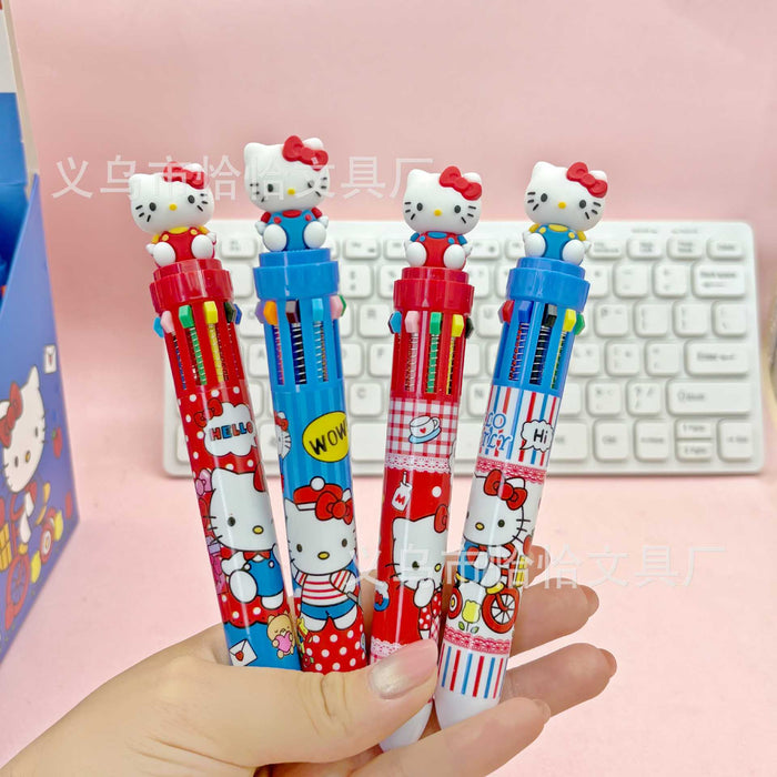 Wholesale 6pcs Red and Blue Cat Ten-Color Cartoon Pen