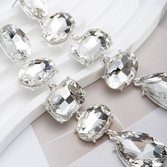 Wholesale Geometric glass diamond studded earrings