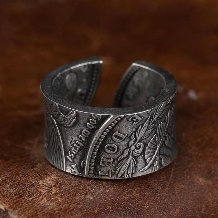 Wholesale Personalized Retro Open Ring Silver Coin Pair Ring
