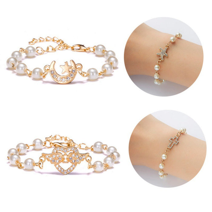 Wholesale Cross 8-shaped Round Hollow Rhinestone Pearl Bracelet JDC-BT-Chuya001