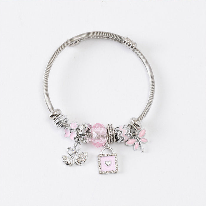 Wholesale DIY Beaded Charms Bracelets Swan Square Pendant Flower-shaped