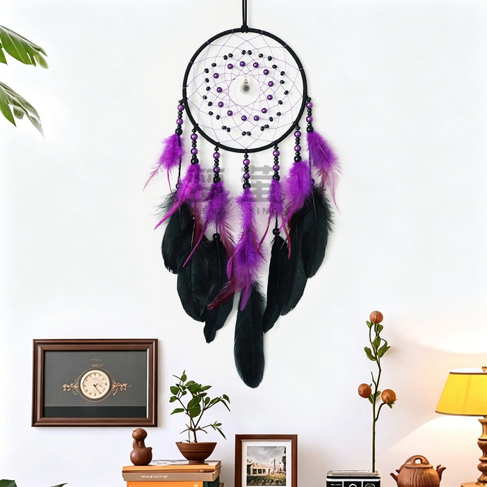 Wholesale Handmade Feather Dreamcatcher Wine Red Boho Wall Hanging Home Decor Accent MOQ≥2