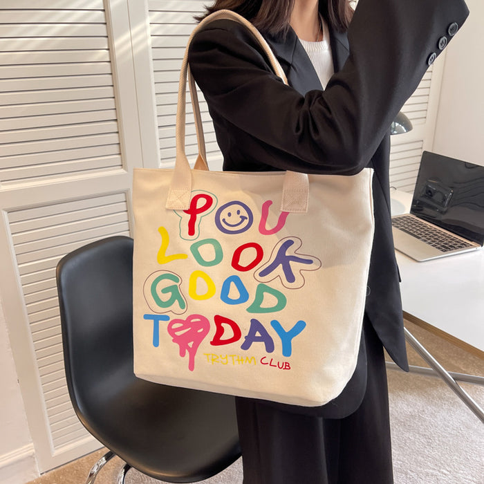 Wholesale Letter Graffiti Canvas Tote Bag  JDC-HB-YuanDuo020