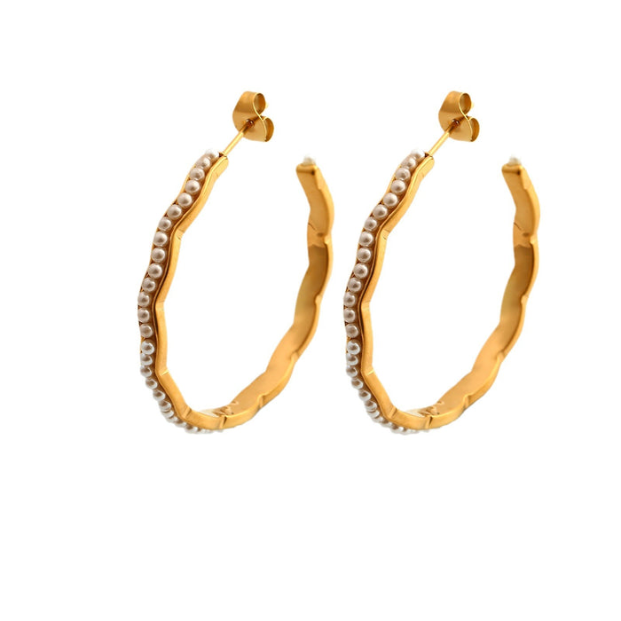 Wholesale Original design: Stainless steel earrings inlaid with pearls, personalized, luxurious, and high-end. Earrings with color preservation and electroplating wholesale