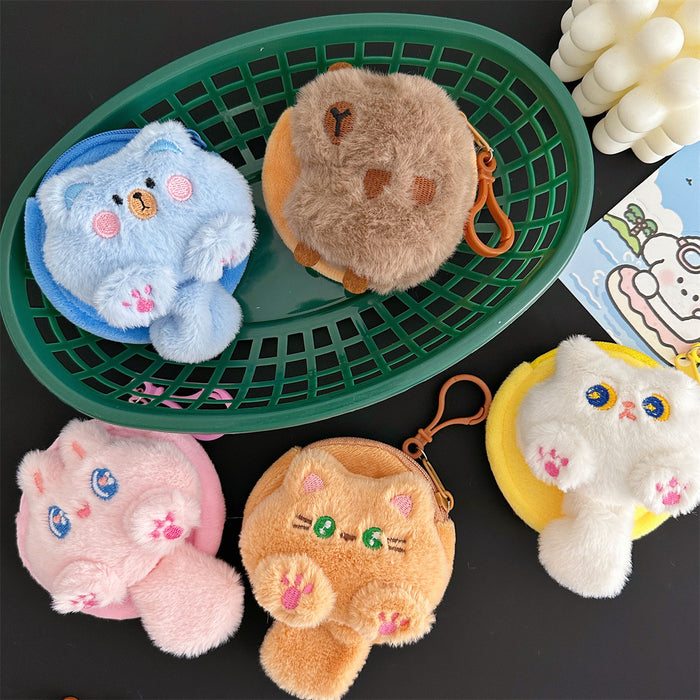 Wholesale Cartoon Plush Coin Purse Cute Mini Soft Cute Cat Coin Storage Bag Student Portable Earphone Bag