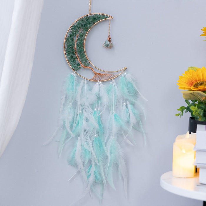 Wholesale Feather Dreamcatcher Wall Hanging with Tree of Life Design and Natural Stone Accents