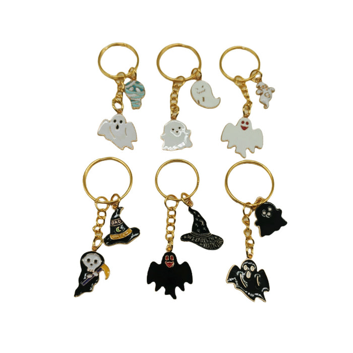 Wholesale Halloween Cartoon Cute Black and White Small Ghost Alloy Keychain JDC-KC-TYS014