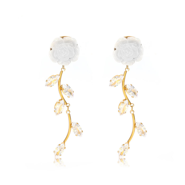 Wholesale White Rose Flower Earrings Classical  Design  Flower Gold Plated Earrings