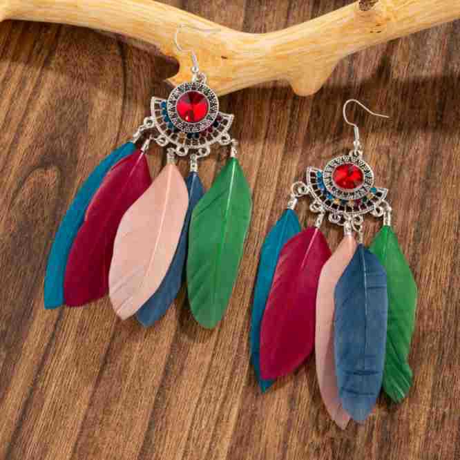 Wholesale Water Drop Row Feather Earrings JDC-ES-ManW001