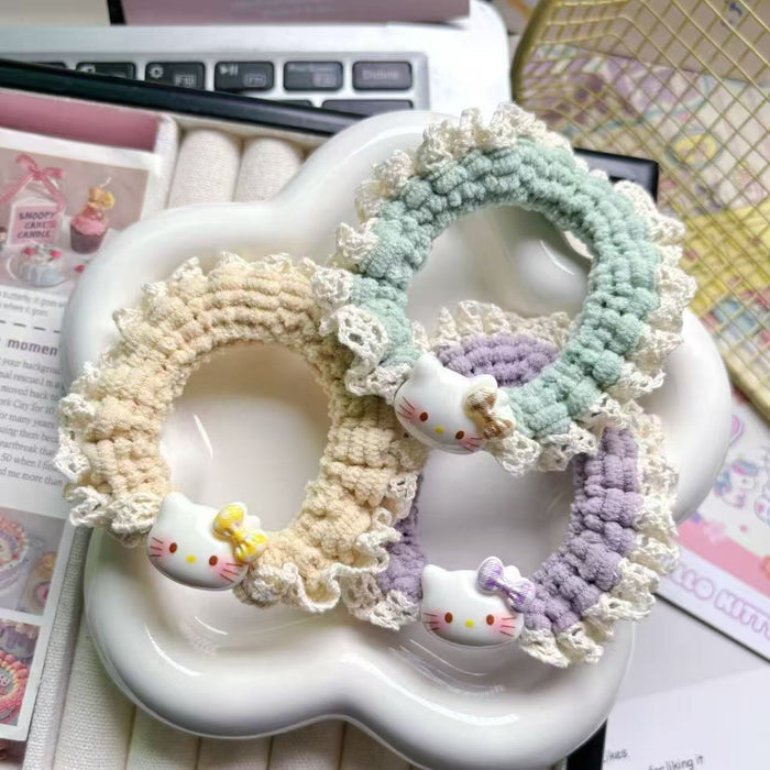 Wholesale Sweet Plaid Butterfly Cat Lace Hair Tie Ponytail Ins Cute Student Hair Accessory