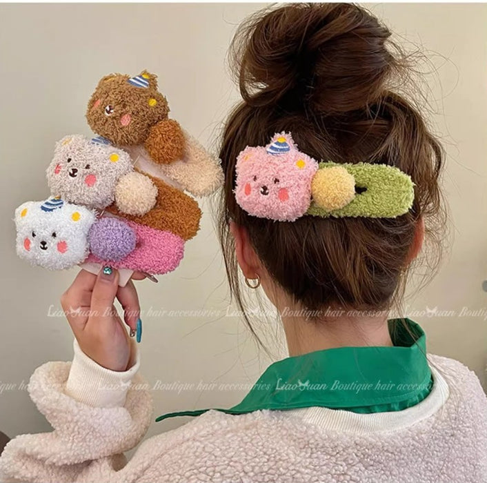 Wholesale  Plush Bear Cute Duckbill Clip Large Hairpin Headwear Back Head Girl Hairpin