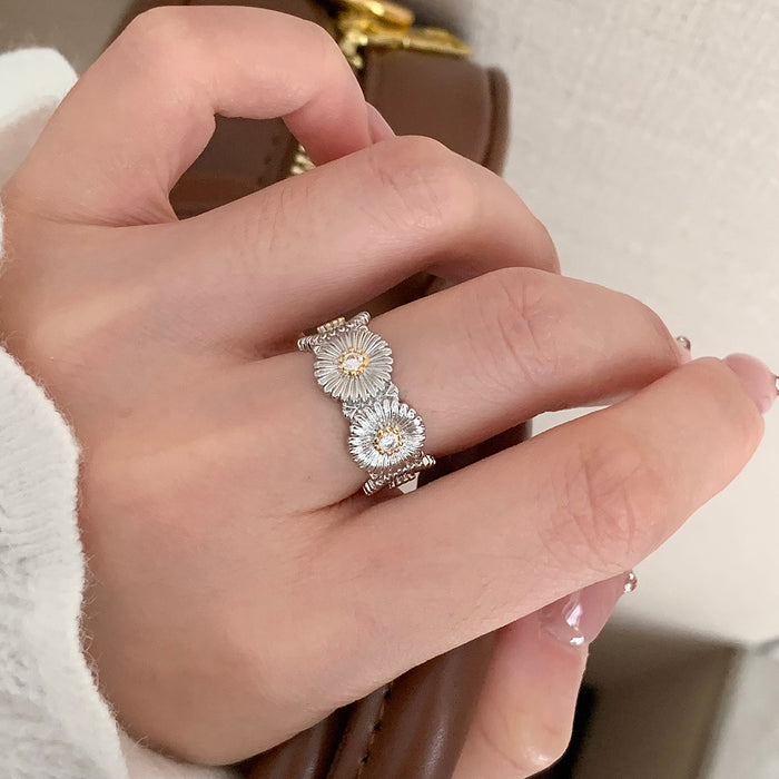 Wholesale brushed daisy ring craft diamond flower girl jewelry