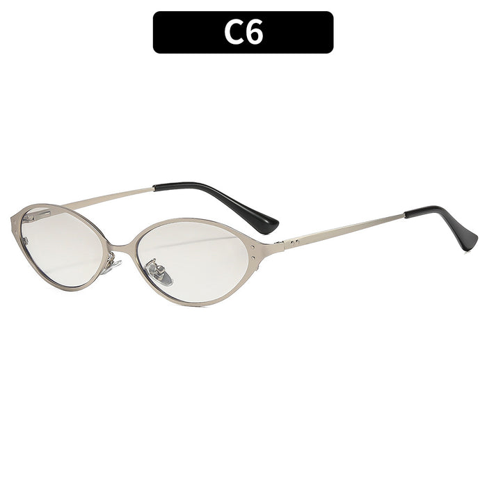 Wholesale Retro Oval Metal Sunglasses UV400 Fashion Accessory Trendy Full Rim Black Frame Gray Lenses