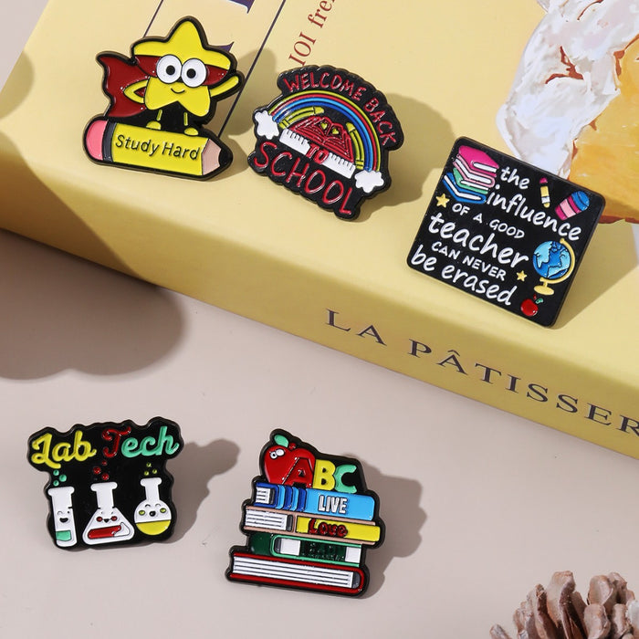 Wholesale Back to school season cartoon brooch colorful book metal decorative badge