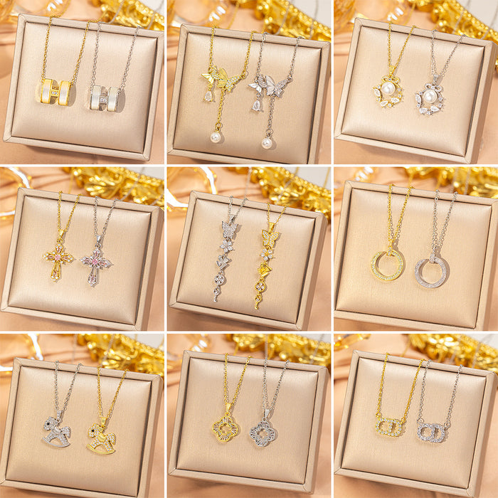 Wholesale Gold Plated Titanium Steel Floral Pendant Necklace Stylish Gift MOQ≥2
