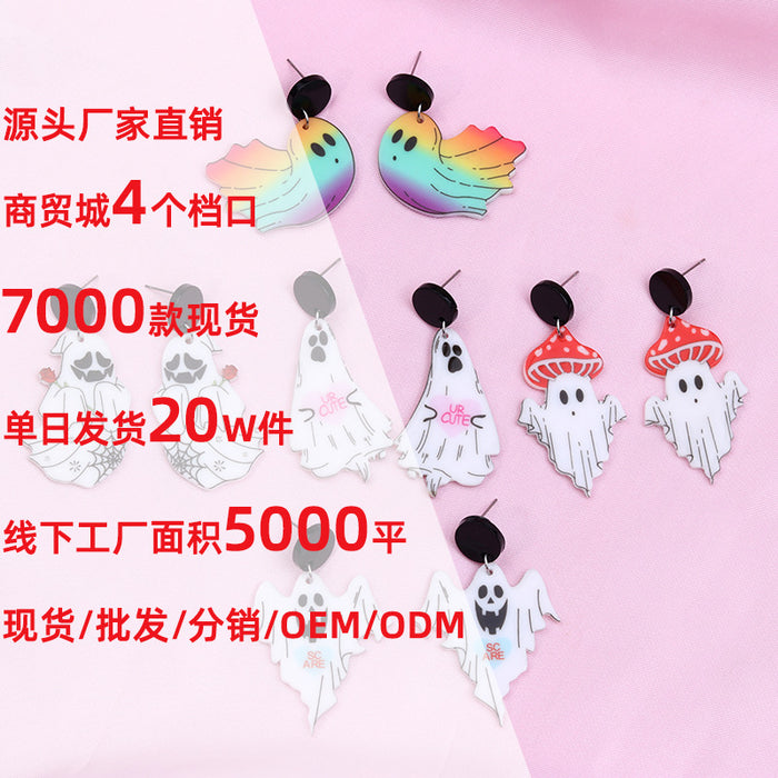 Wholesale  Rainbow Ghost printed acrylic earrings cartoon cute mushroom ghost earrings ear jewelry