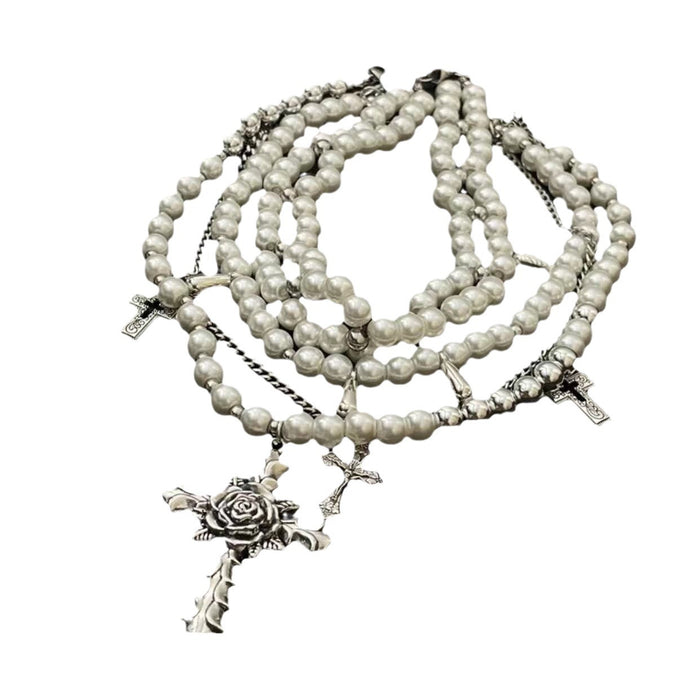 Wholesale Pearl Multi-layer Flower Cross Alloy Necklace JDC-NE-HanD001