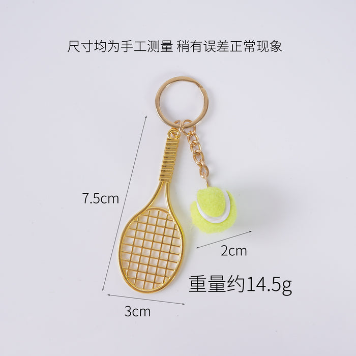 Wholesale Metal Tennis Racket Keychain Pendant Silver Blue Modern Minimalist Fashion Accessory MOQ≥2