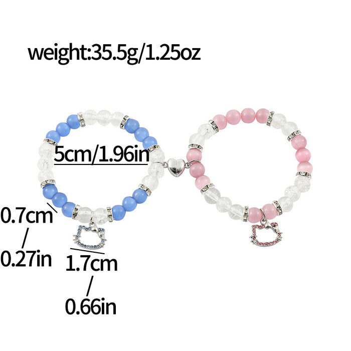 Wholesale fresh hand woven steel color love magnet  cat bracelet student girlfriends beaded gift jewelry