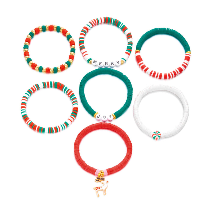 Wholesale Christmas atmosphere bracelet for women Christmas tree gift box letter soft clay elastic beaded stacking bracelet