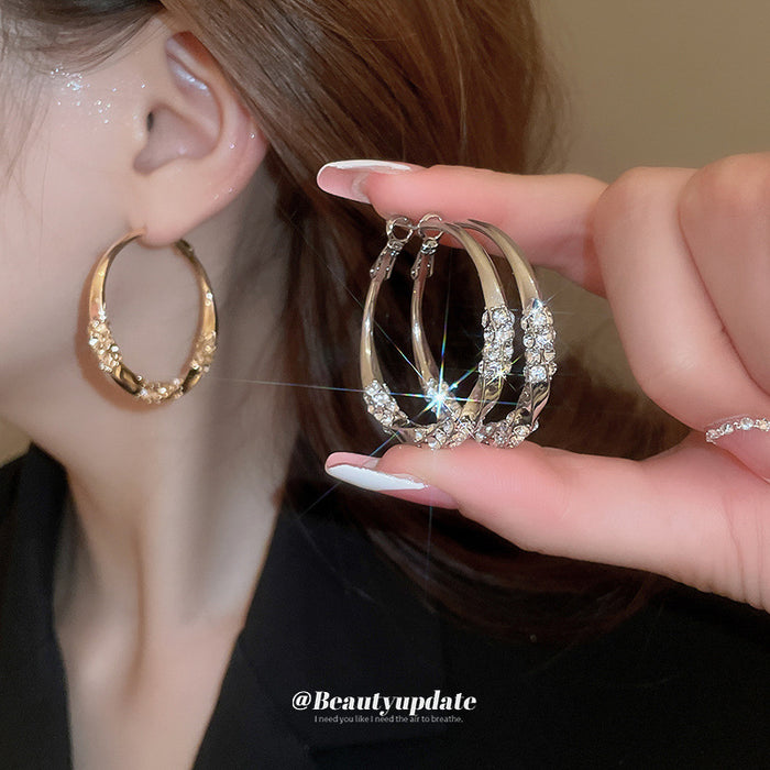 Wholesale Silver Needle High-end Twisted Diamond Studded Earrings Internet Famous Same Style Earrings Temperament High-end Earrings JDC-ES-BY001