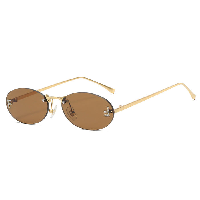 Wholesale Rimless Diamond Oval PC Sunglasses JDC-SG-JieT032