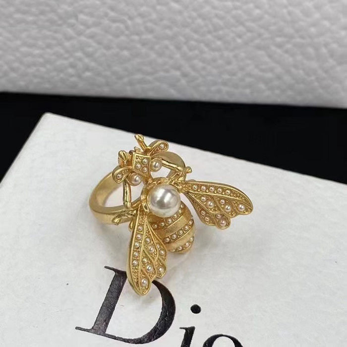 Wholesale Rhinestone pearl adjustable open ring brass material fashionable and versatile ring