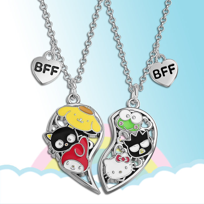 Wholesale Cartoon Cute Hello Kitt Necklace Hello Kitty A Pair of Heart-shaped Pendants BFF Good Friend Set Necklace JDC-NE-BS002