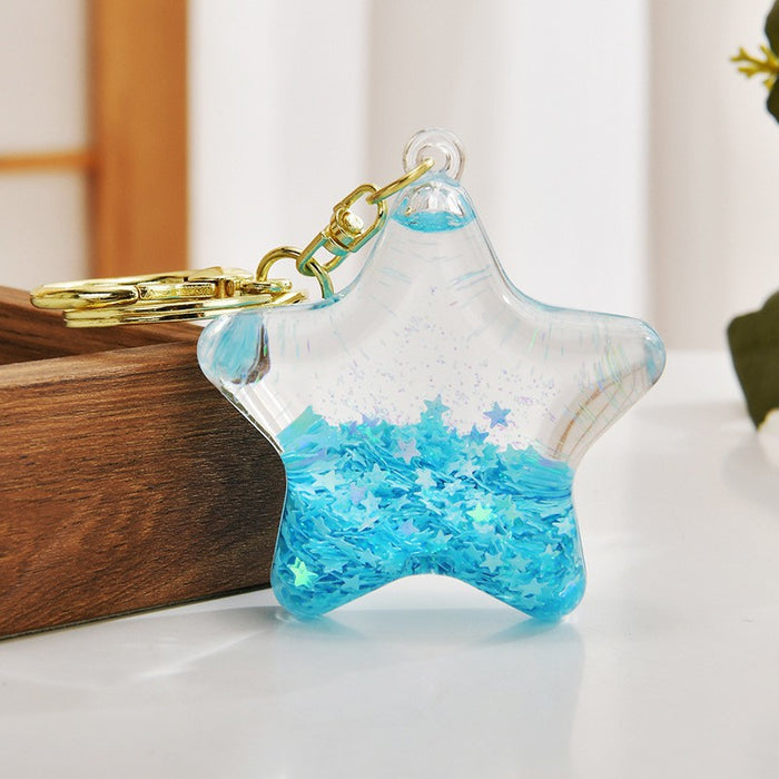Wholesale Acrylic Keychain Pentagram Oil-Filled Keyring