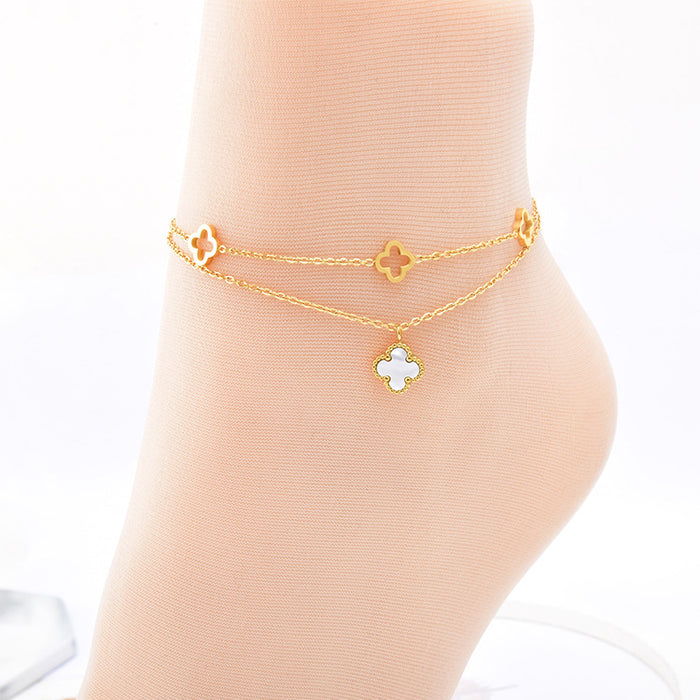 Wholesale Hollow Flower White Shell Titanium Steel Anklet JDC-AS-JinL002