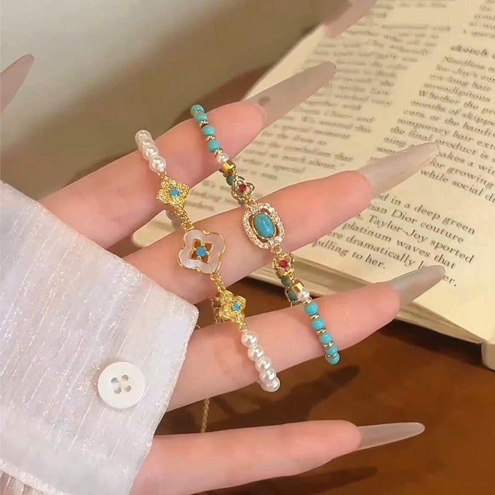 Wholesale Turquoise and pearl bracelet,  luxurious and sophisticated,  colorful dopamine-inducing bracelet,  new Chinese style niche beaded jewelry for women.
